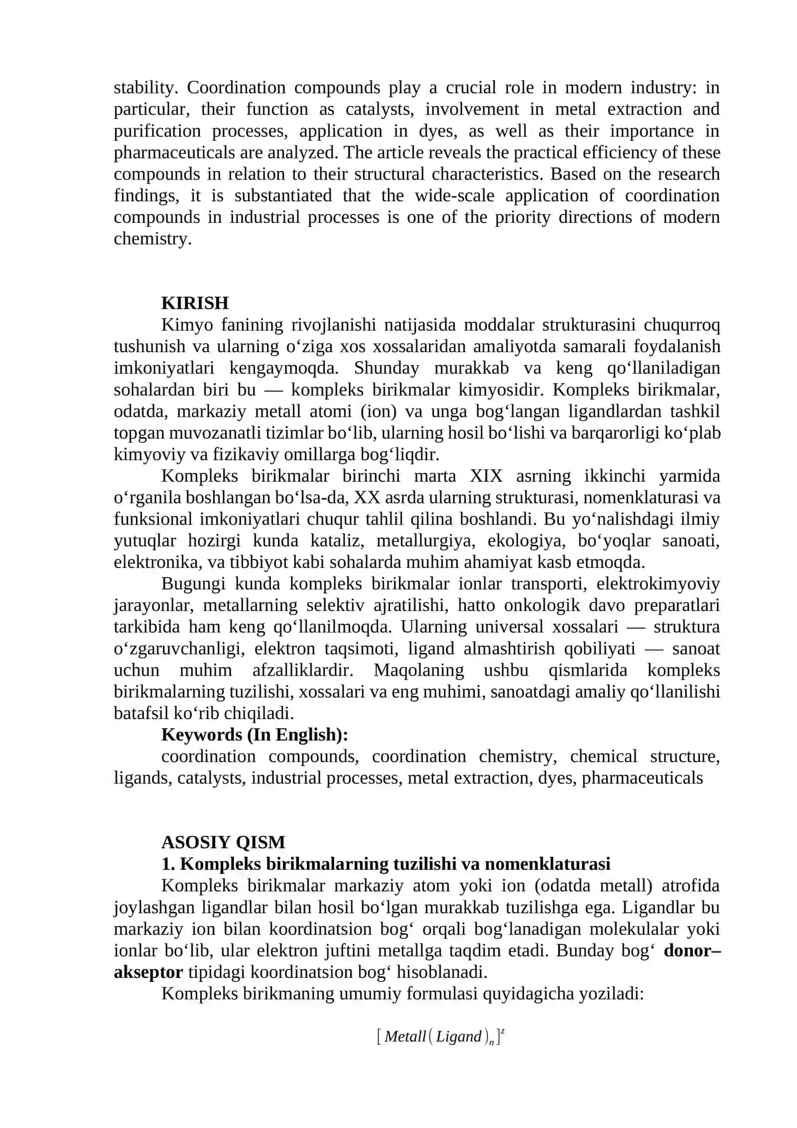 Kompleks birikmalar: tuzilishi va sanoatdagi amaliy qo‘llanilishi 2