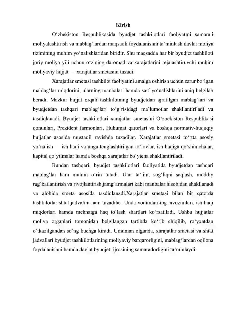 Byudjet tashkilotlarida smetalar hamda shtatlar jadvalini tuzish, tasdiqlash va taqdim etish tartibi 2