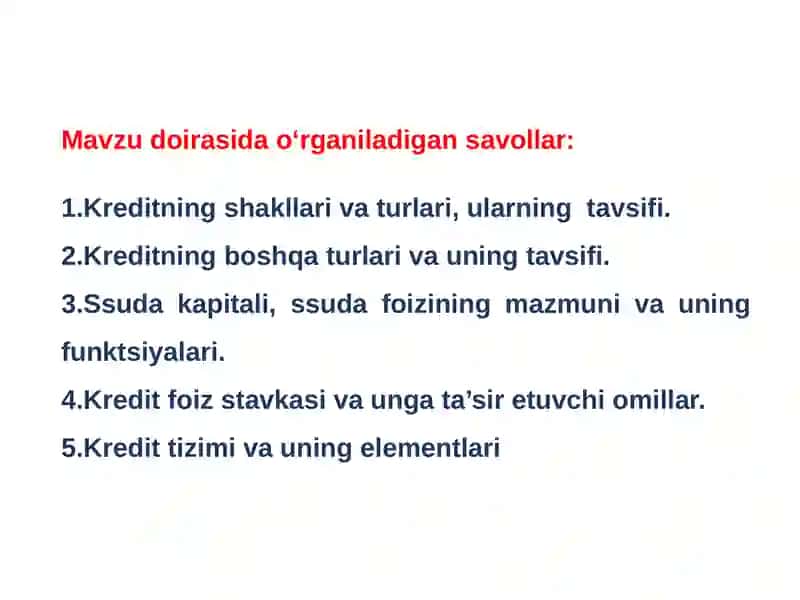 Kreditning shakllari va turlari 2