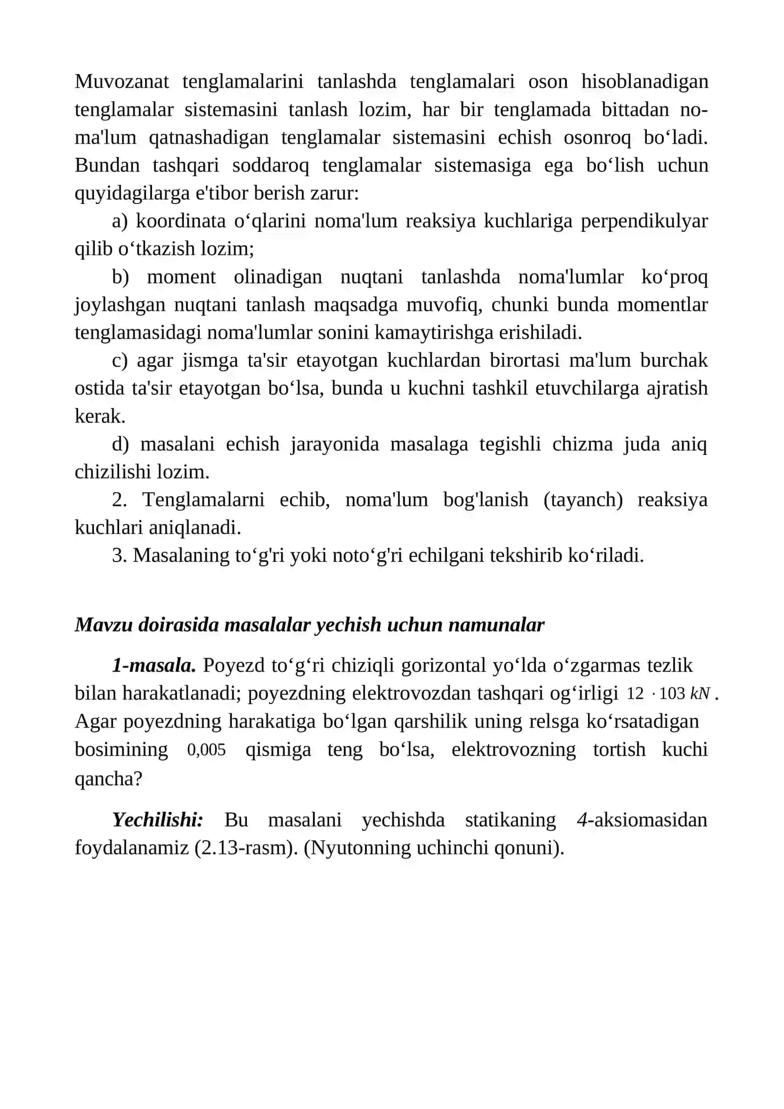 Qattiq jismning reaktsiya kuchlarini aniqlash 2