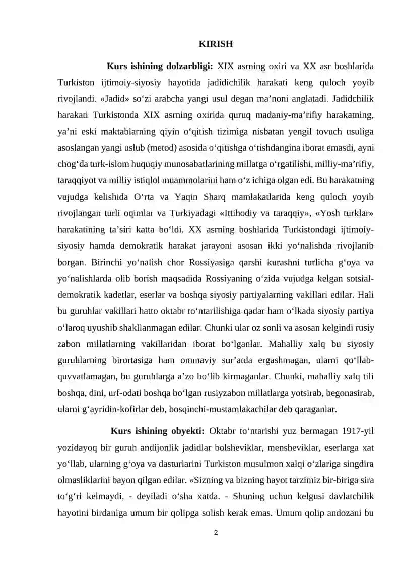 Turkistonda jadidlarning harakatining taraqqiyparvarlik faoliyati 2