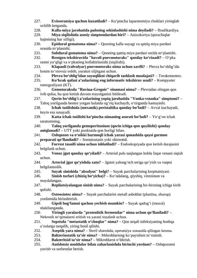Xirurgiya: 201-300 Test Savollari va Javoblari (Tahrirlangan) 2