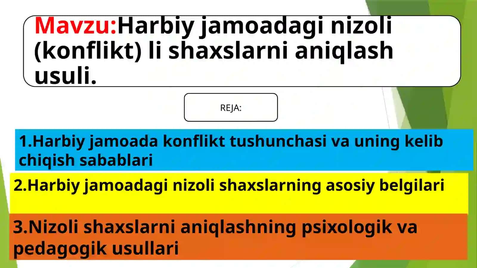 Harbiy pedagogika va psixologiya fanidan tayyorlagan taqdimoti 2