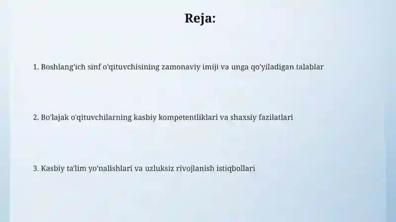 Boʻlajak boshlangʻich sinf oʻqituvchilarining qiyofasi va kasbiy tayyorgarlik yoʻnalishlari 2