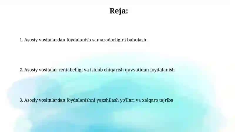Korxonada Asosiy Vositalardan Foydalanishning Samaradorlik Darajasini Tahlil 2