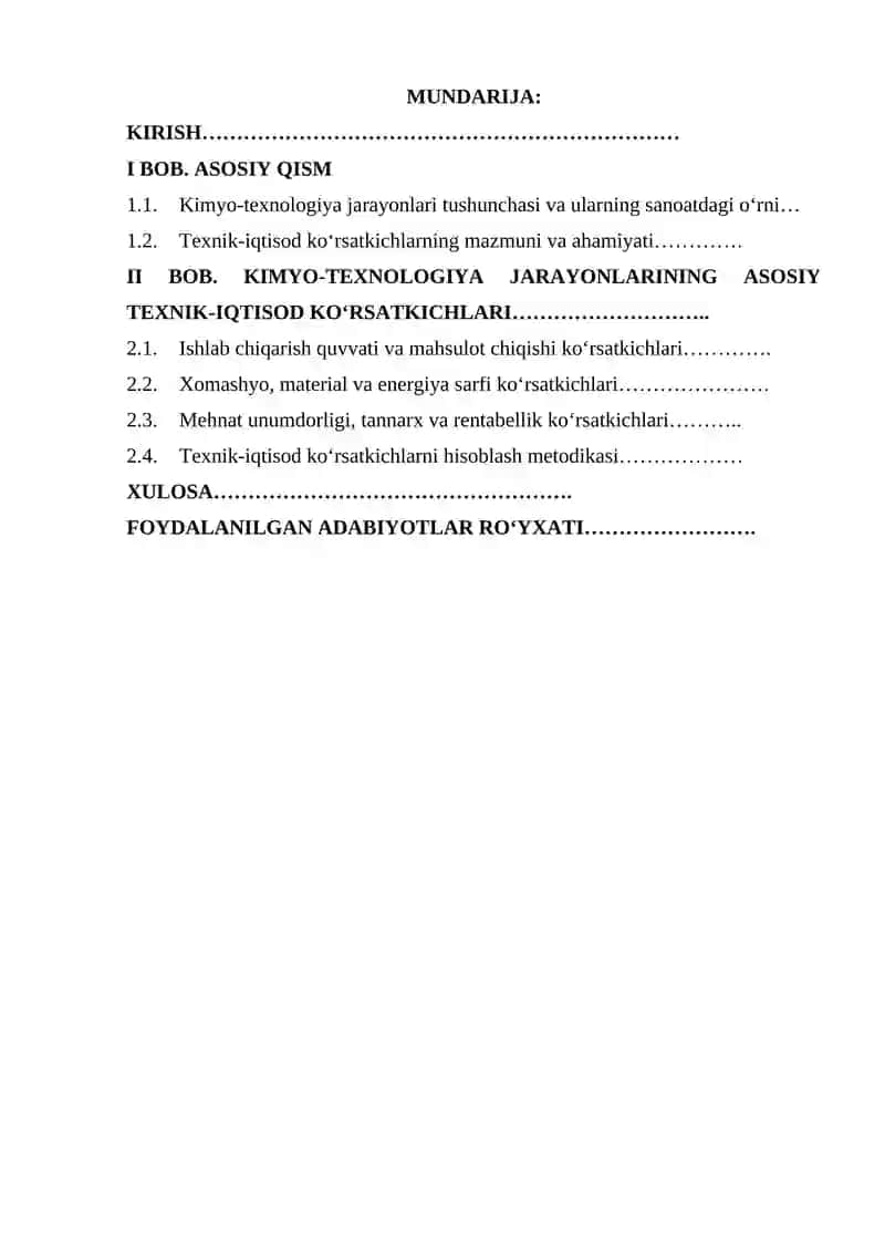Kimyo-texnologiya jarayonlarining texnik-iqtisod ko‘rsatkichlari 2