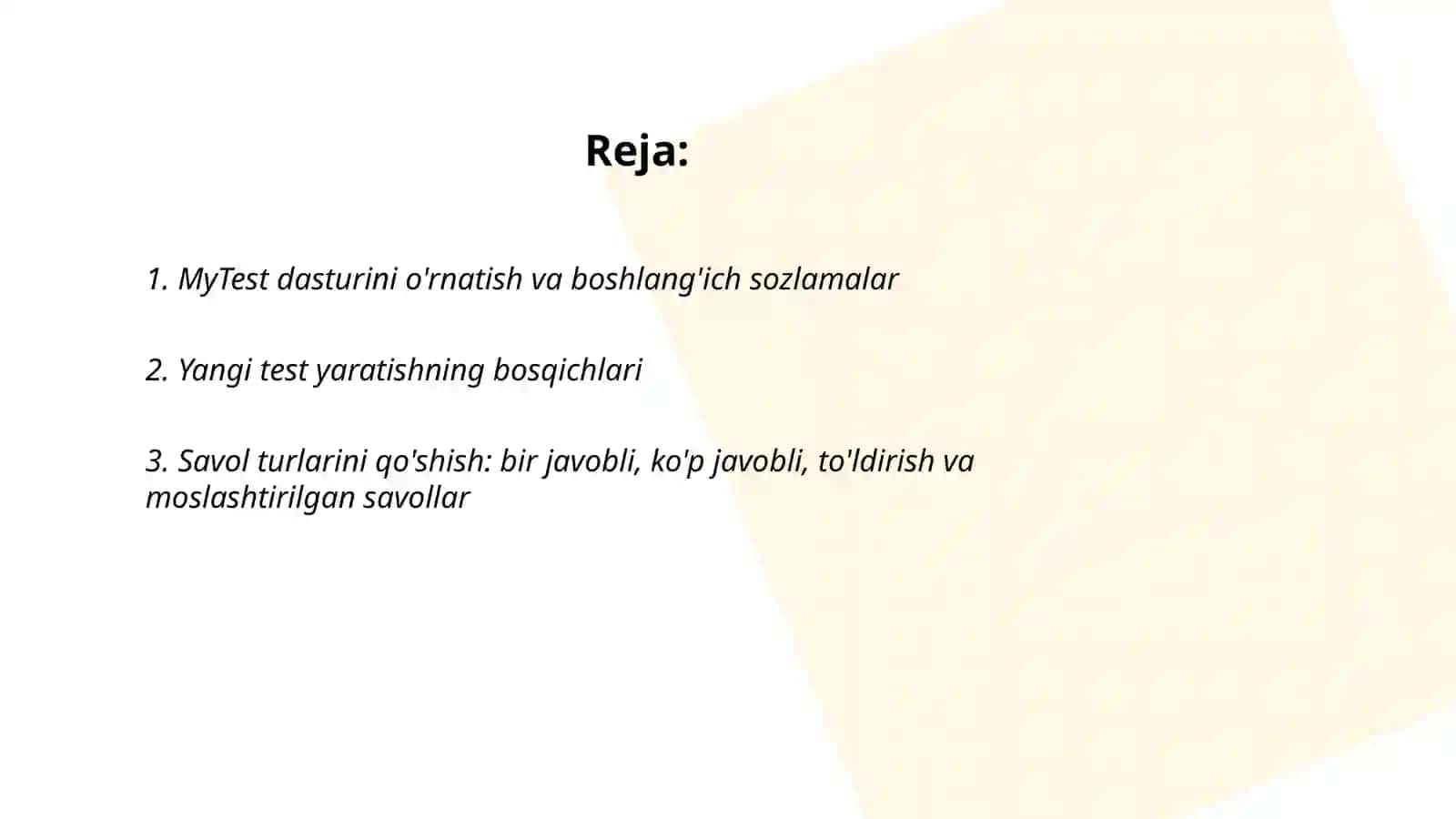 Mytest dasturi yordamida test yaratish va uni sozlash 2