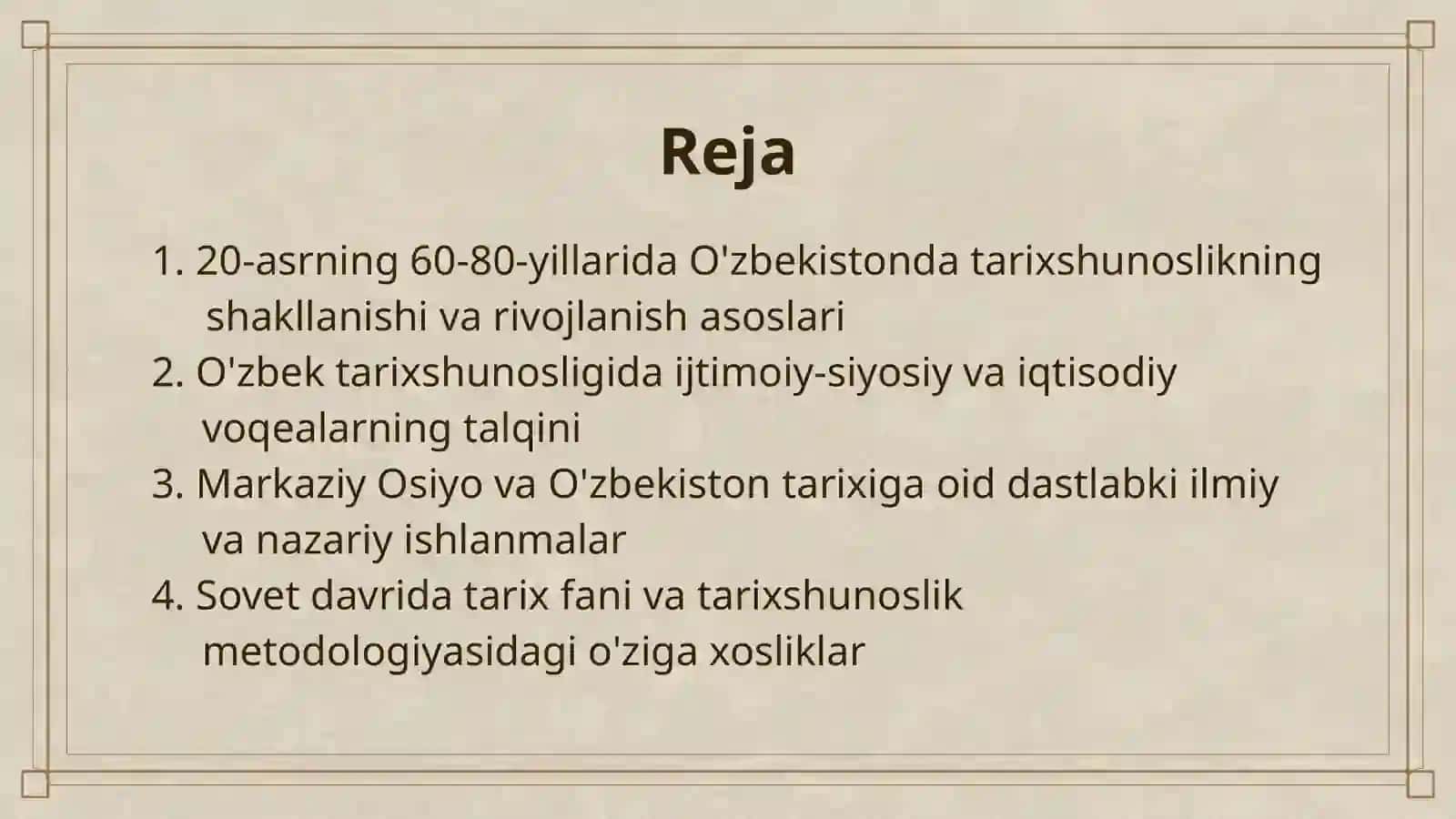 O'ZBEKISTONDA TARIX FANI TARIXSHUNOSLIGI ( 20-ASRNING 60-80-YILLARIDA) 2