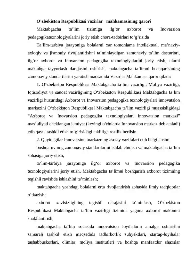 MAKTABGACHA TALIM TASHKILOTLARIDA LOYIHALASHTIRISH FAOLIYATINING TEXNOLOGIYALARI 2