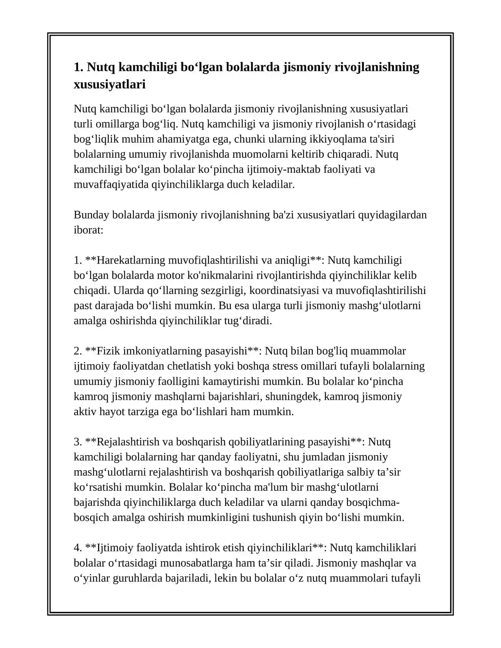 NUTQ KAMCHILIGIGA EGA BOʻLGAN BOLALARDA JISMONIY RIVOJLANISH VA SOGʻLOM TURMUSH TARZINI SHAKLLANISHI. BOLALARNI IJTIMOIY HISSIY RIVOJLANISHI 2
