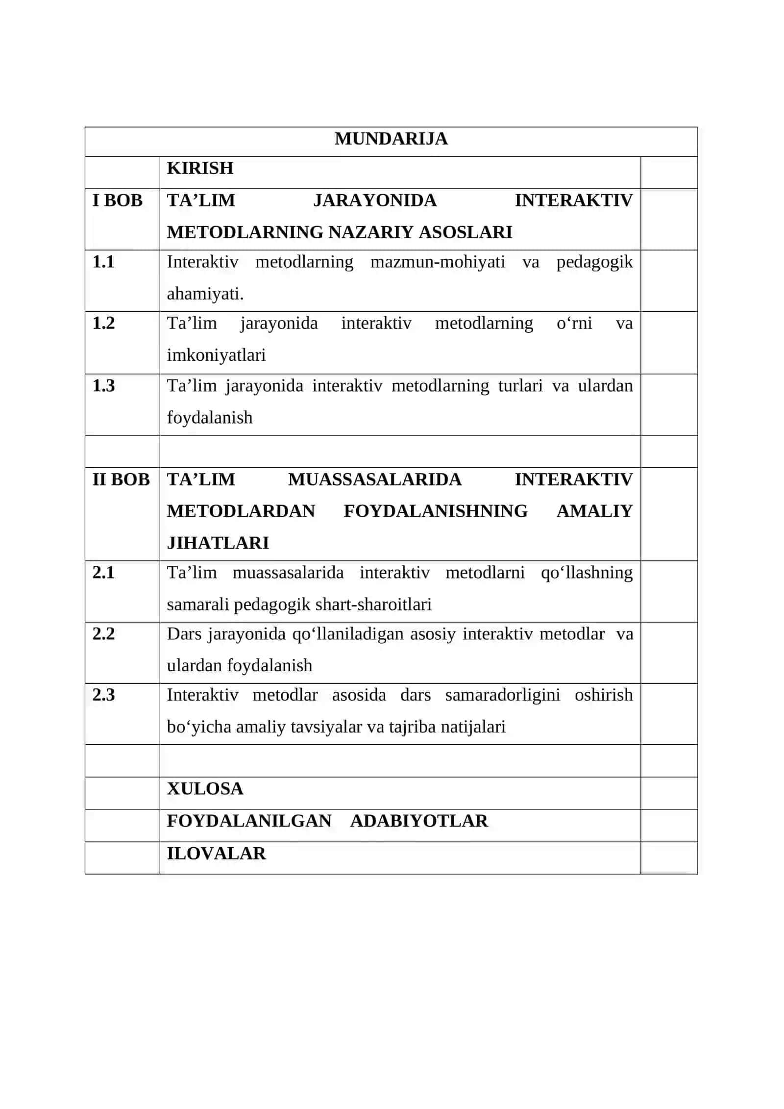 Ta'lim Muassasalarida Interaktiv Metodlardan Foydalanish Orqali Dars Samaradorligini Oshirish Bitiruv Malakaviy Ishi 2