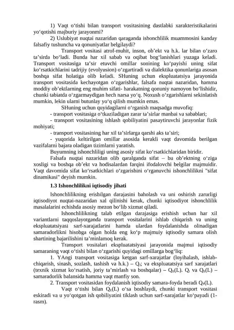 Transport vositalarining ishonchliligi fanning - predmeti 2