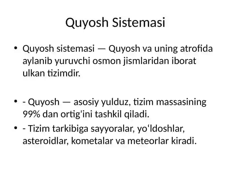 Quyosh Sistemasi va Sayyoralar 2