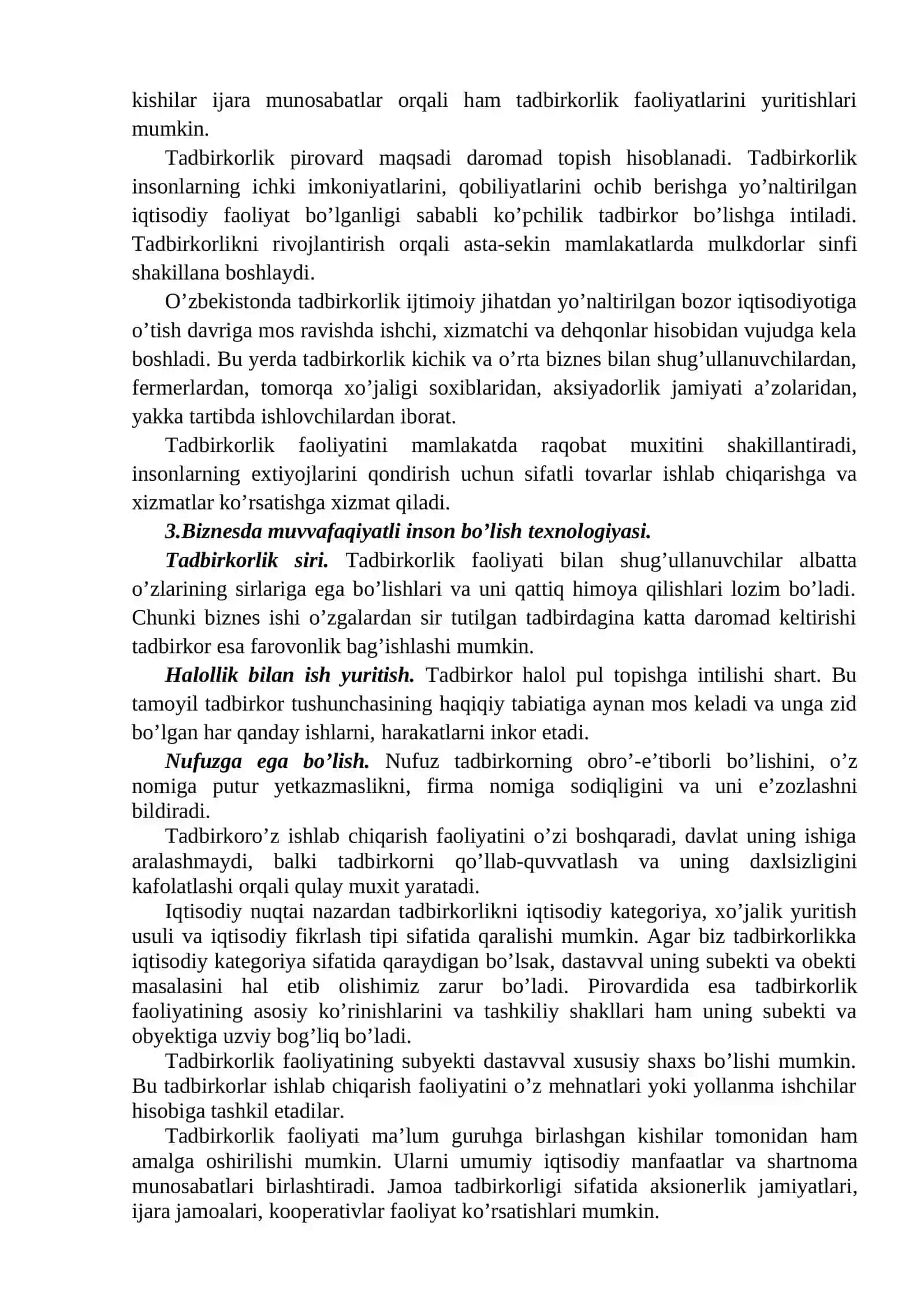 Tadbirkorlikning mohiyati, tamoyillari, turlari 2