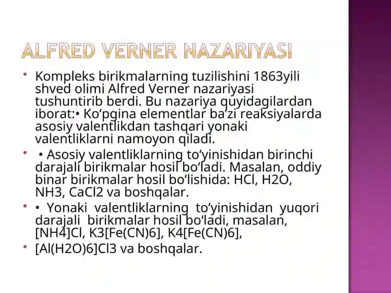 Kompleks birikmalar, tuzilish va xossalari 2
