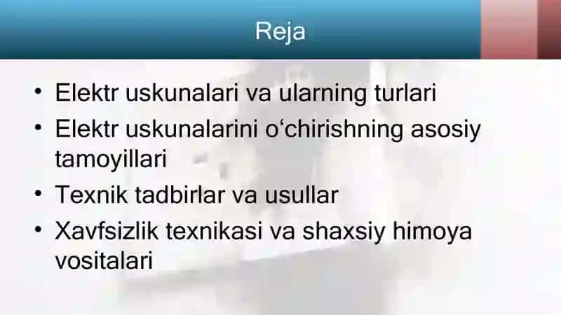 Elektr uskunalarini o'chirish bo'yicha texnik tadbirlar 2