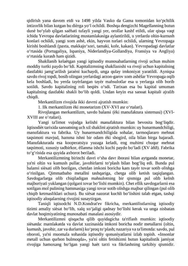 MERKANTILIZMNING VUJUDGA KELIShI VA RIVOJLANISh BOSQIChLARI 2
