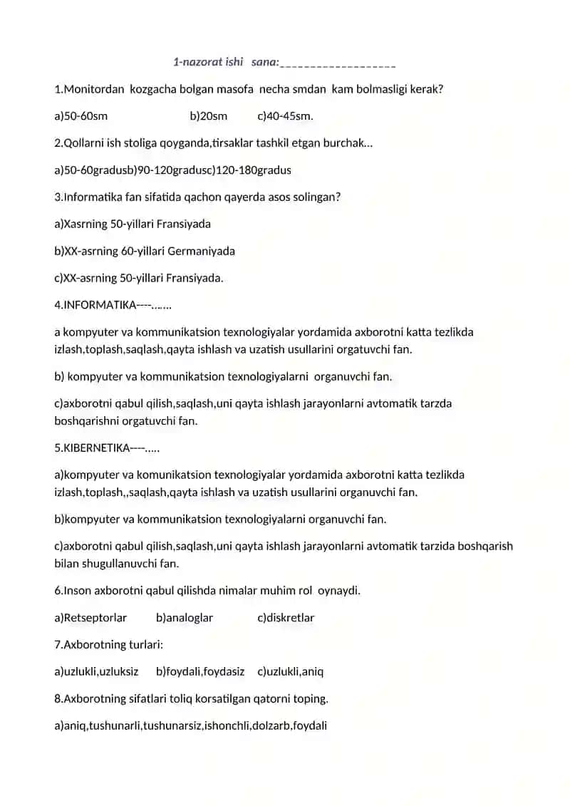 INFORMATIKA FANDAN NAZORAT ISHLARI DAFTARI 2