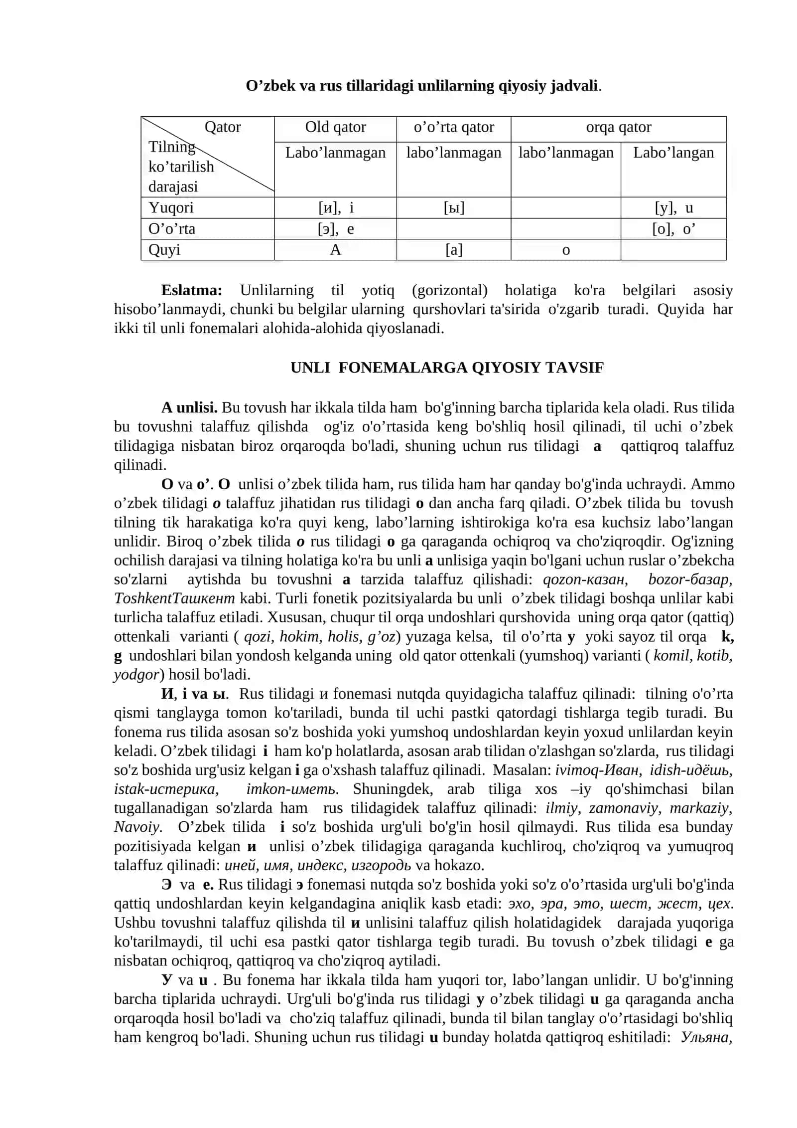O’zbek va rus tillarining fonetikasiga qiyosiy tavsif 2