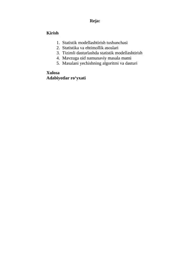 Tizimli dasturlash: Statistik modellashtirishning elementlari 2
