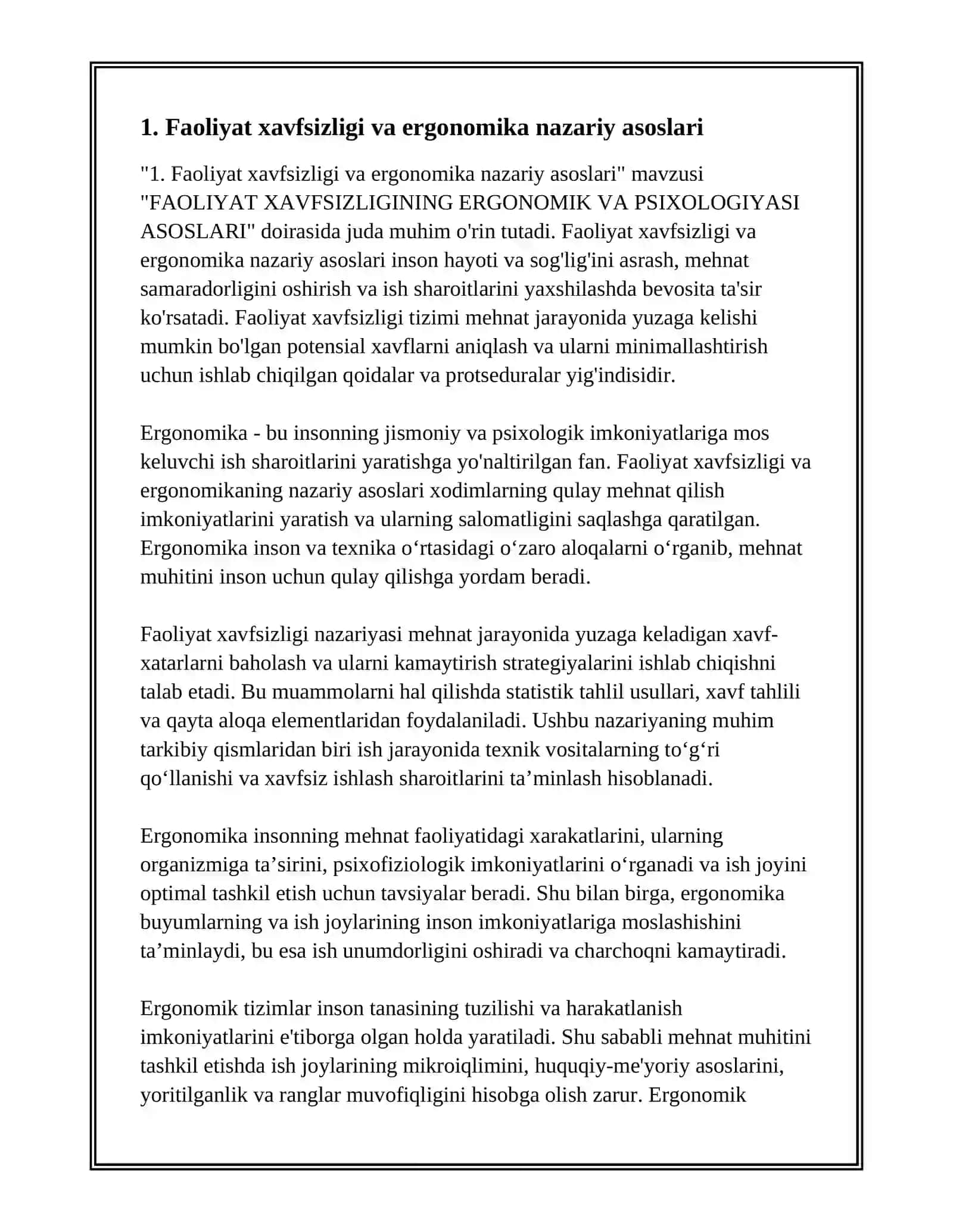 FAOLIYAT XAVFSIZLIGINING ERGONOMIK VA PSIXOLOGIYASI ASOSLARI 2