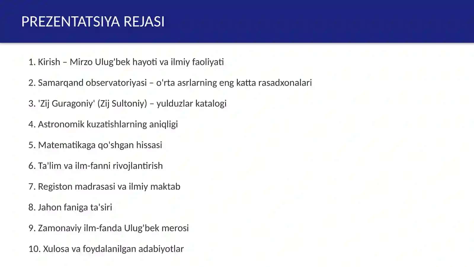 Mirzo Ulugʻbek merosining jahon fani taraqqiyotida tutgan oʻrni 2