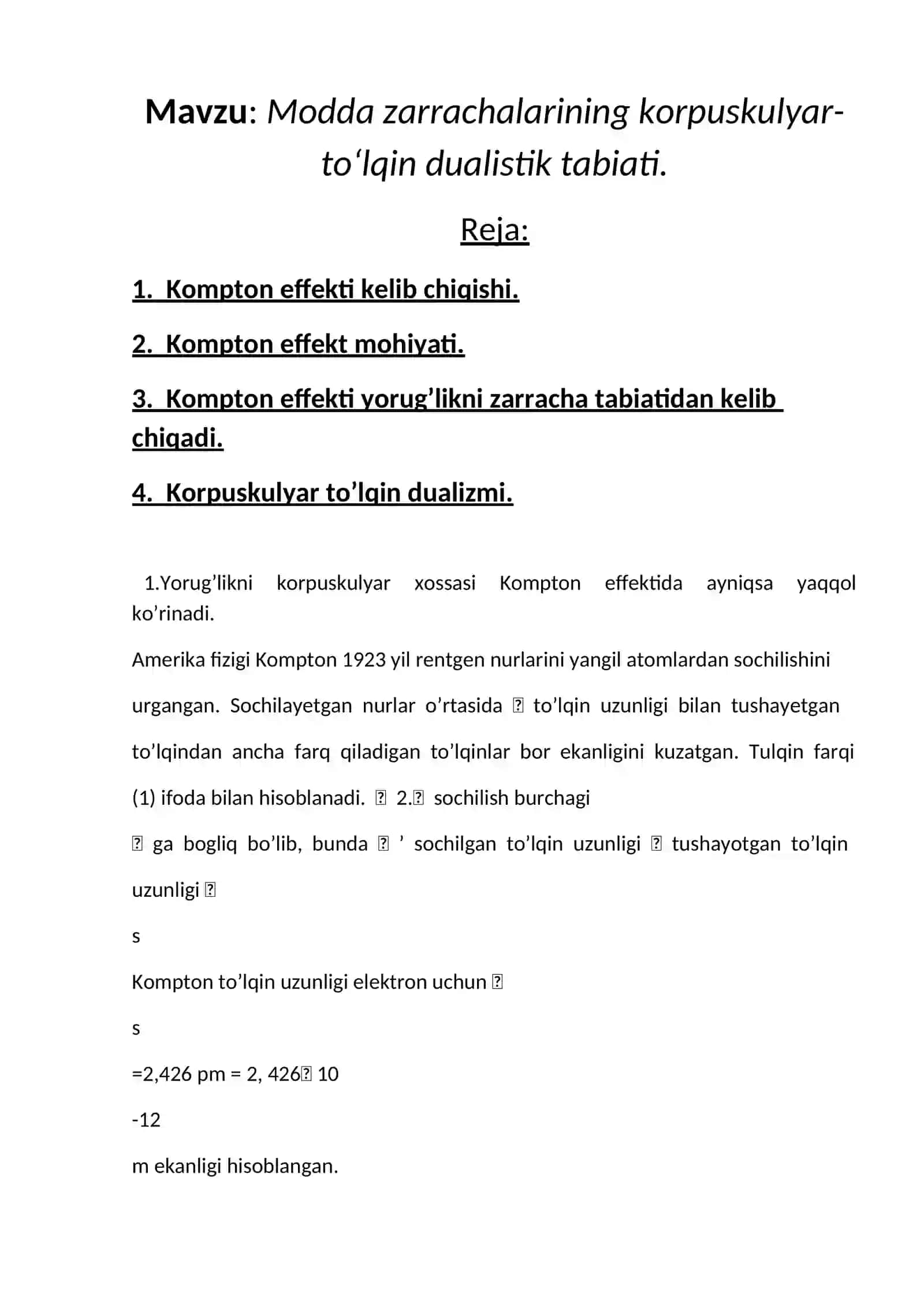 Modda zarrachalarining korpuskulyar-to‘lqin dualistik tabiati 2