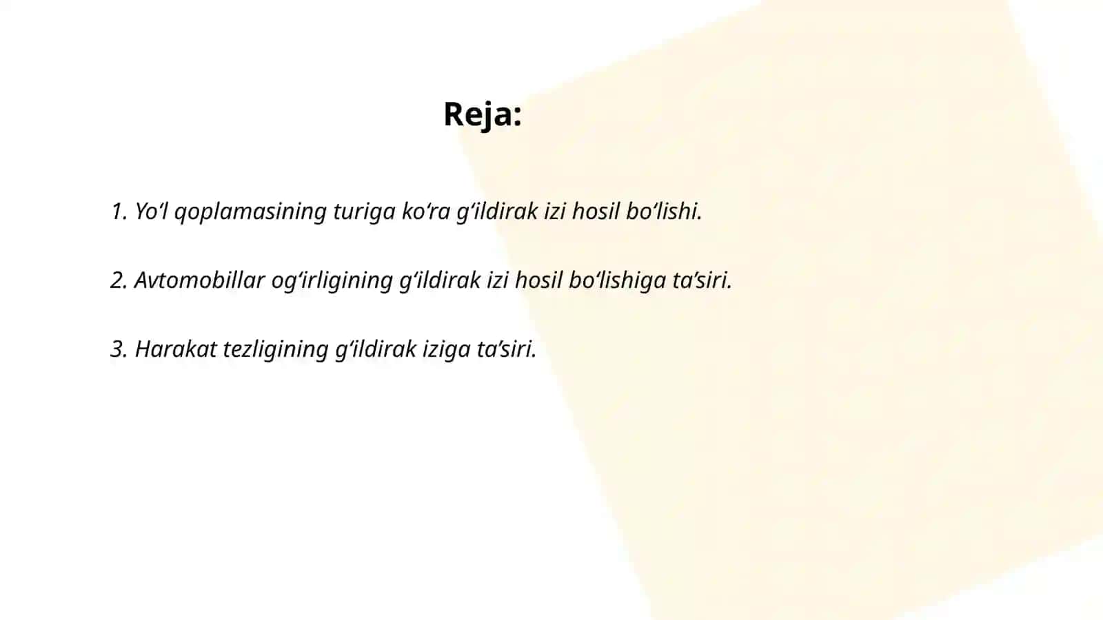 Avtomobillar harakat tezligi 2