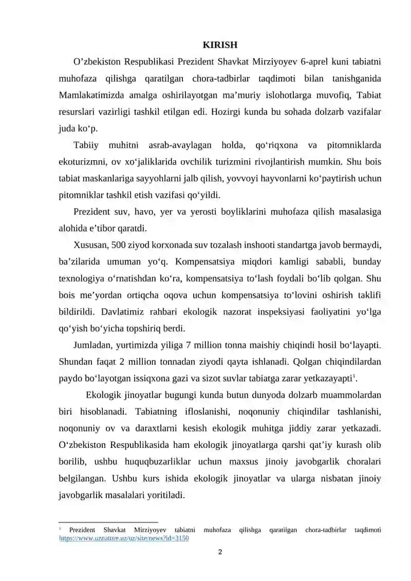 O‘ZBEKISTON RESPUBLIKASIDA EKOLOGIK JINOYATLAR UCHUN JINOIY JAVOBGARLIK 2
