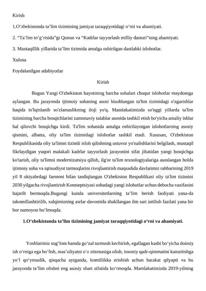 O'zbekistonda ta'lim sohasida amalga oshilayotgan islohotlar 2