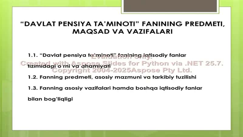 Davlat pensiya ta'minoti. fanning predmeti va maqsadi 2