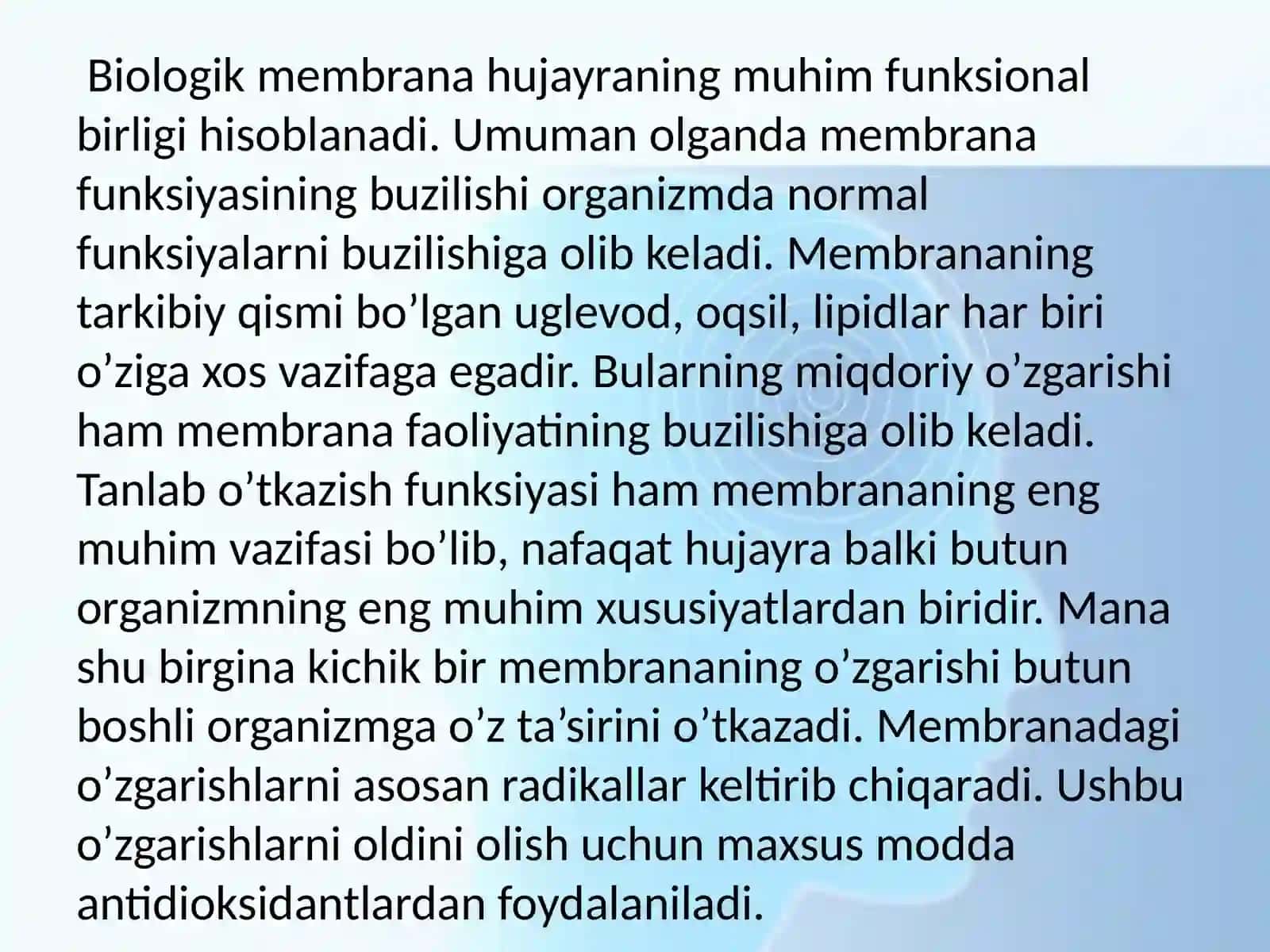Membrana buzilishlari patalogik jarayon kelib chiqishdagi o’rni 2