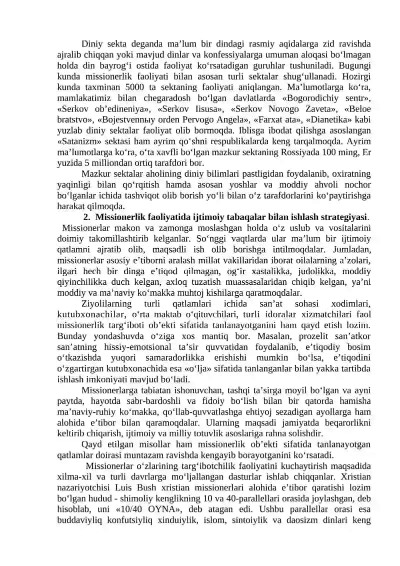 Missionerlik va prozelitizmning siyosiy - ijtimoiy xavfi. 2