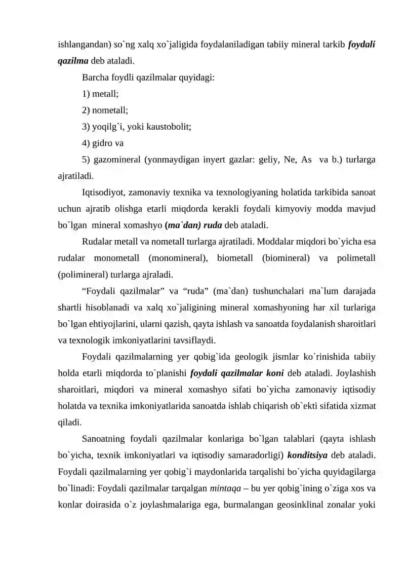 FOYDАLI QАZILMАLАR KONLАRI HАQIDА UMUMIY MА`LUMOTLАR 2