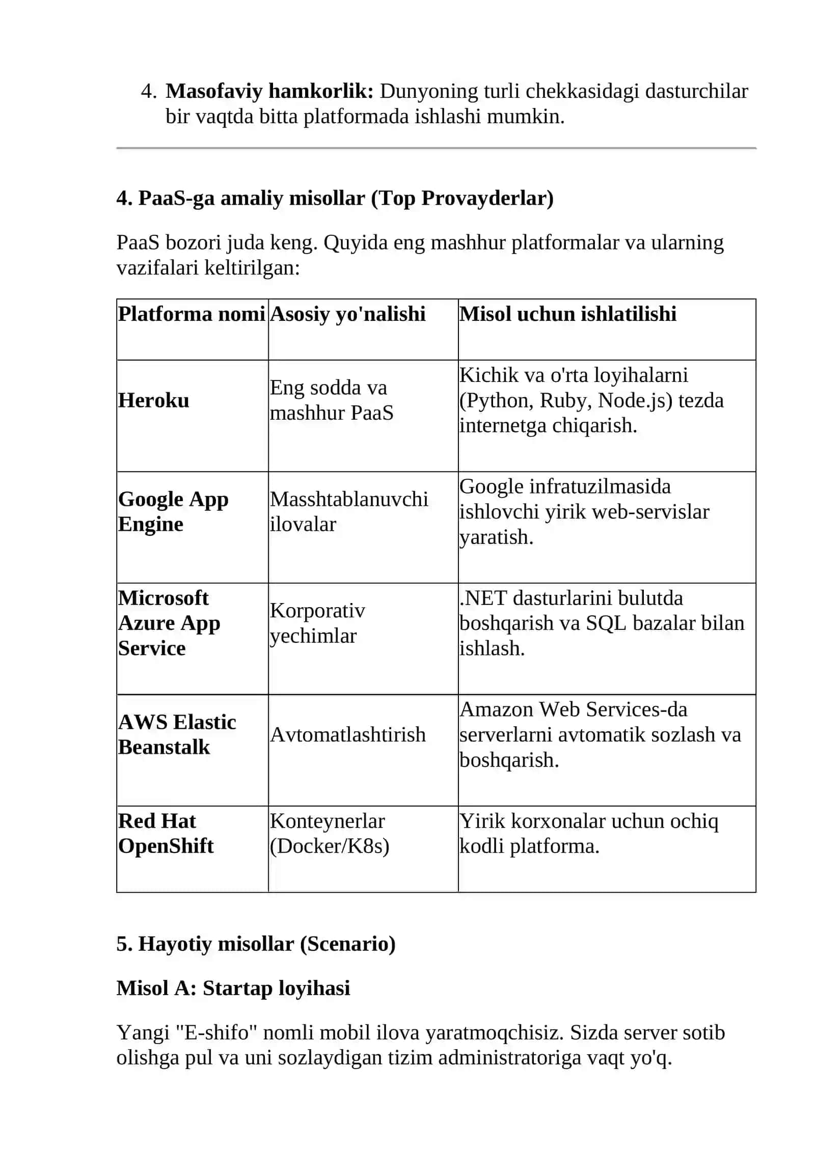Platforma darajasidagi xizmatlar (PaaS) 2