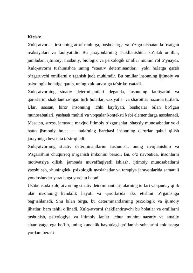 Xulq atvorning stuativ determinantlari 2
