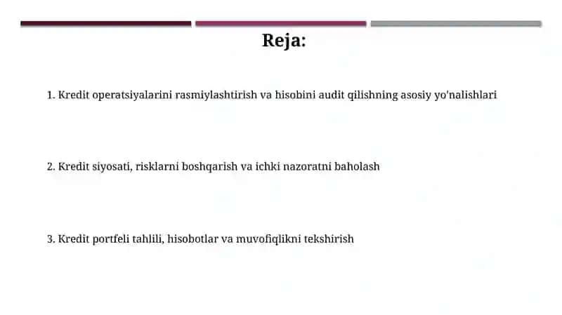Kredit operatsiyalarini rasmiylashtirish va hisobga olish auditi 2
