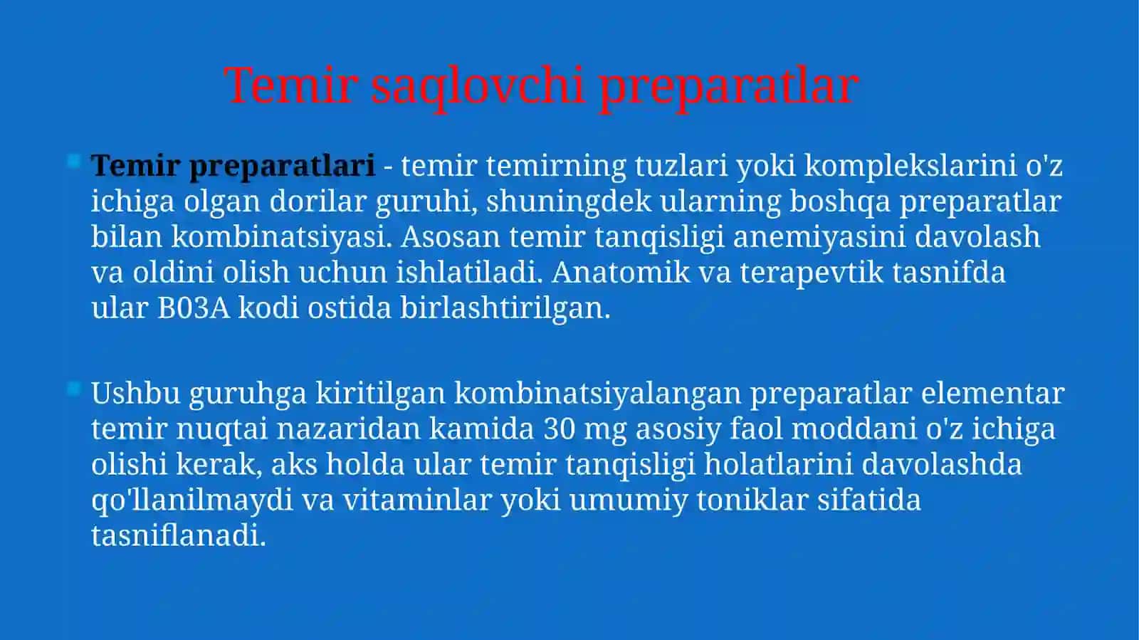 Temir saqlovchi dori vositalarining qiyosiy tahlili 2