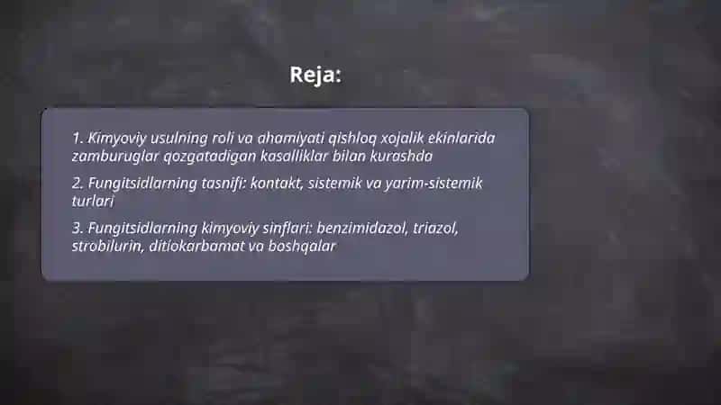 Qishloq xojalik ekinlarida zamburuglar qozgatadigan kasalliklar bilan kurashda kimyoviy usulning orni 2