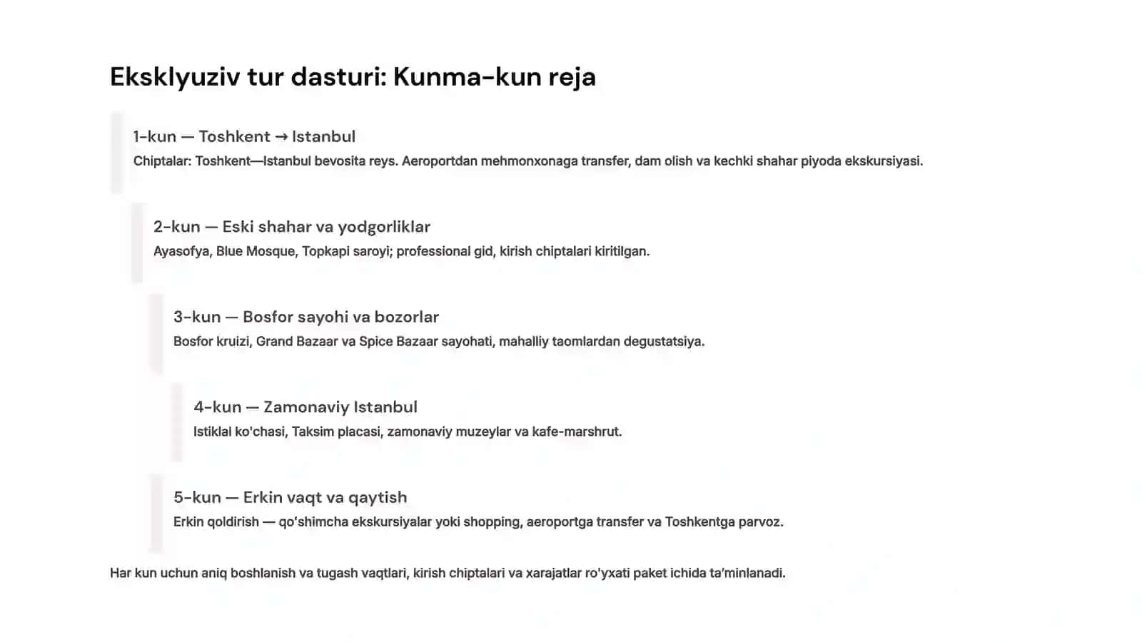 Tur dastur: Toshkent Istanbul 2