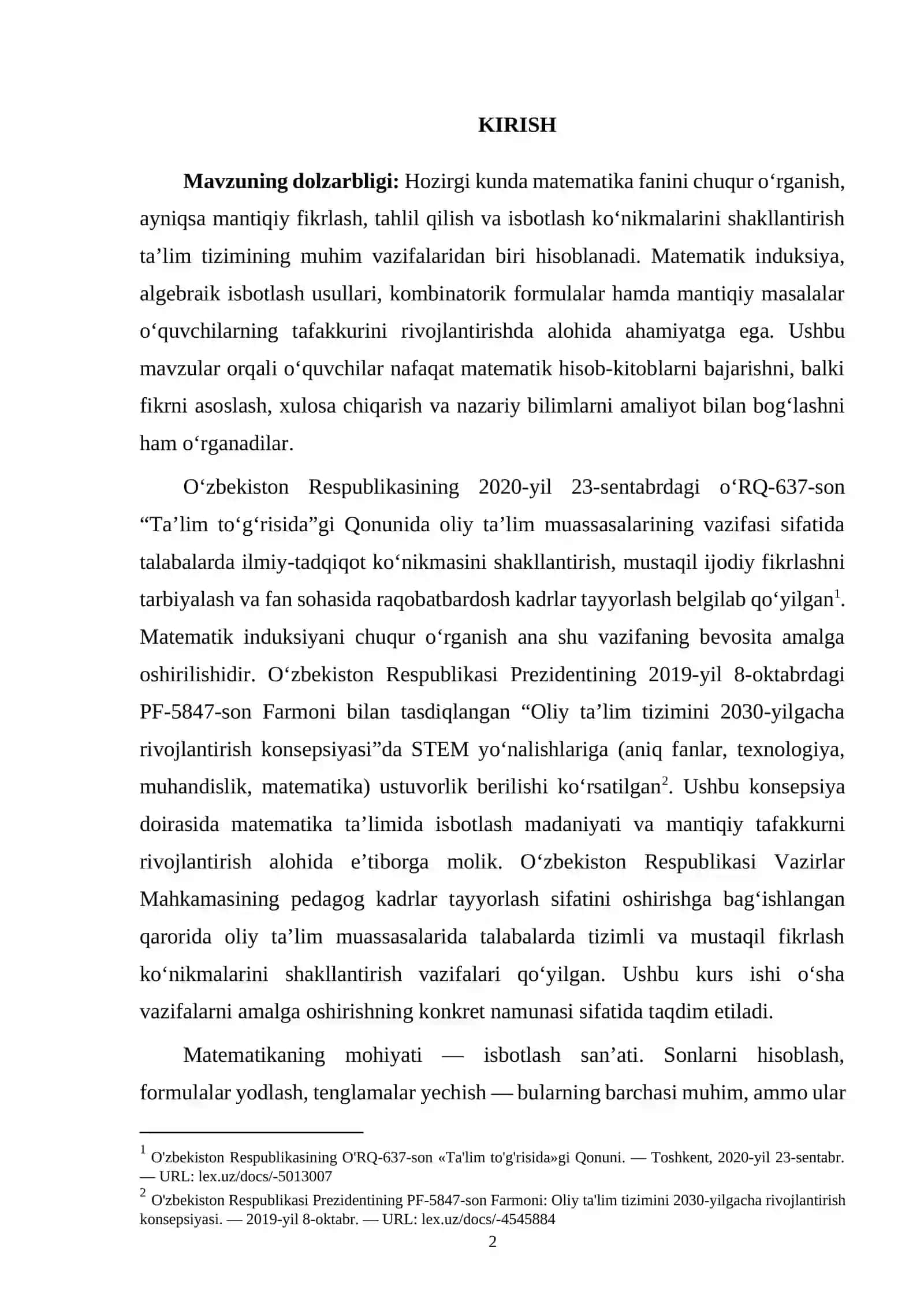 Matematik induksiya va algebraik isbotlash usullari 2