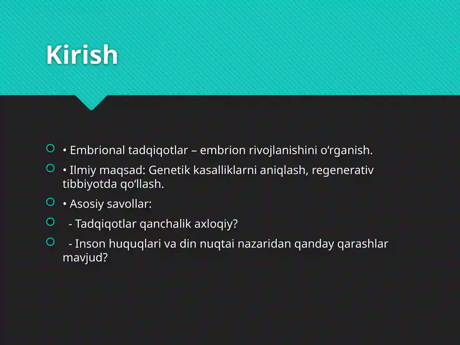 Embrional Tadqiqotlar: Axloqiy va Etik Masalalar 2
