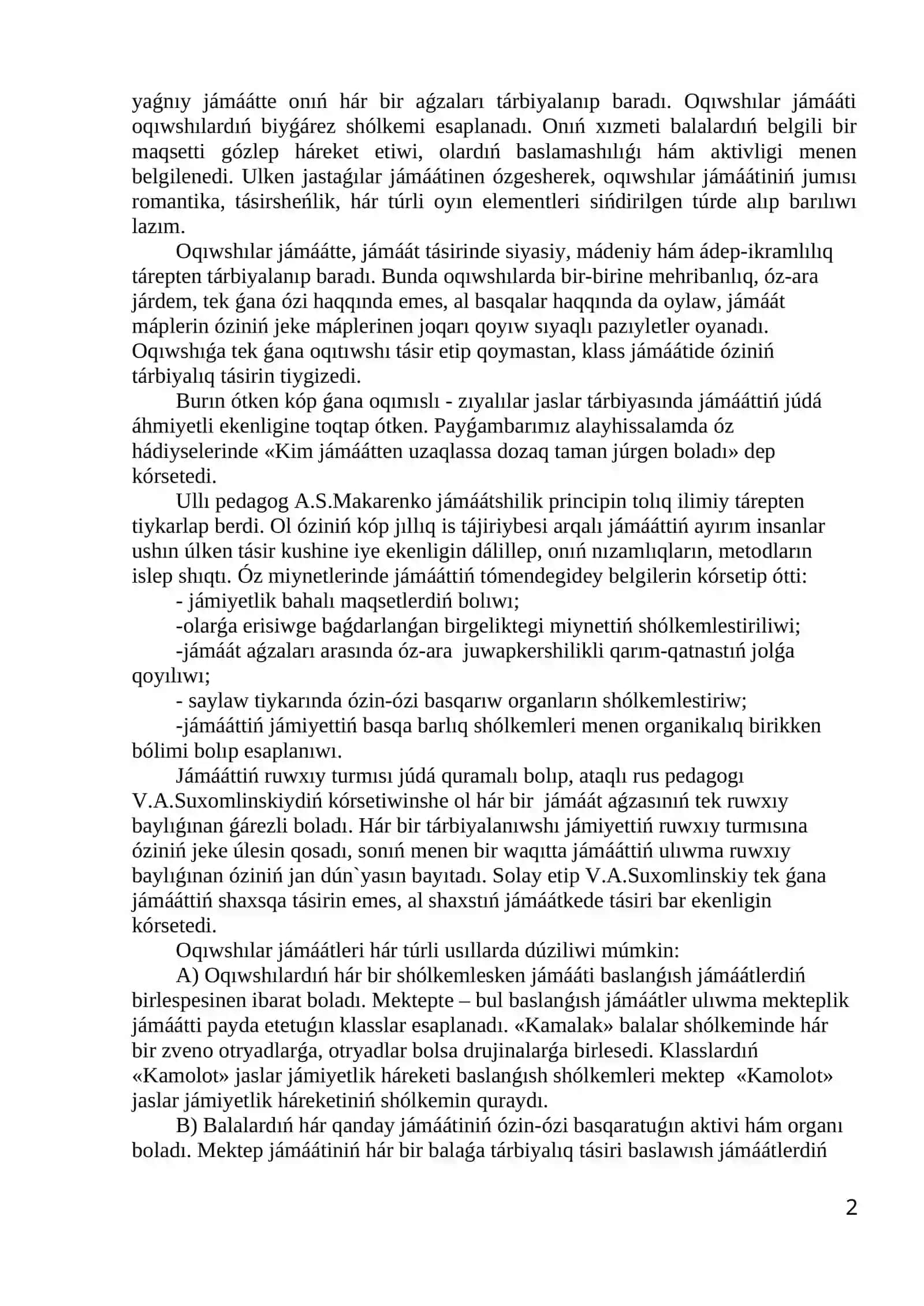 Jamaat tarbiya ob’yekt hám sub’ekt sıpatında. Tárbiyanıń ulıwma metodları 2