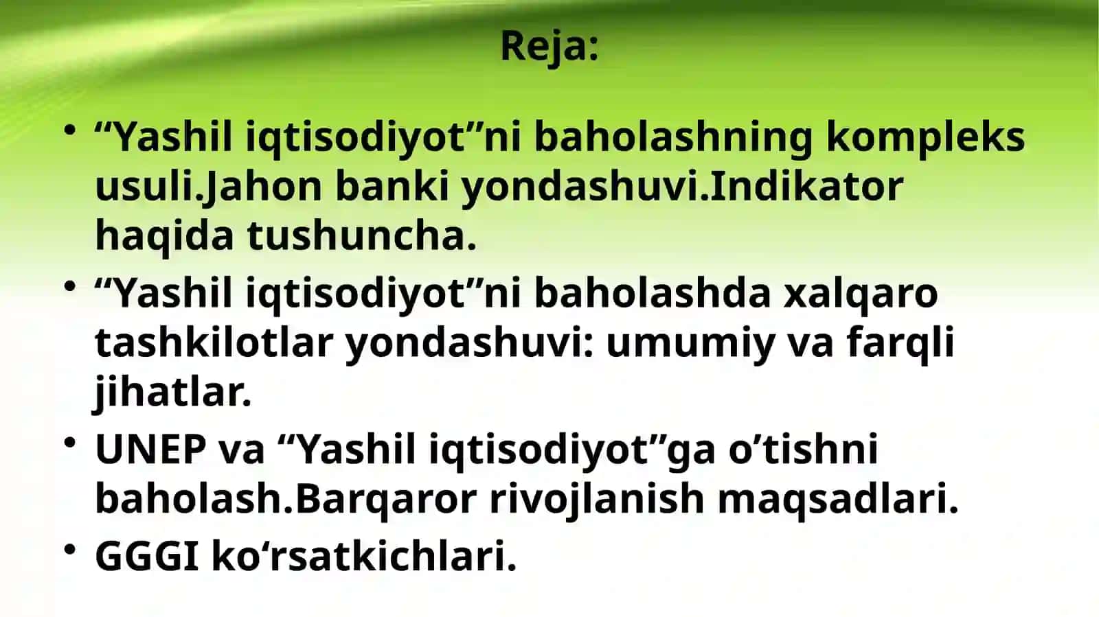 YASHIL IQTISODIYOTNI BAHOLASH AMALIYOTI VA INDIKATORLARI 2