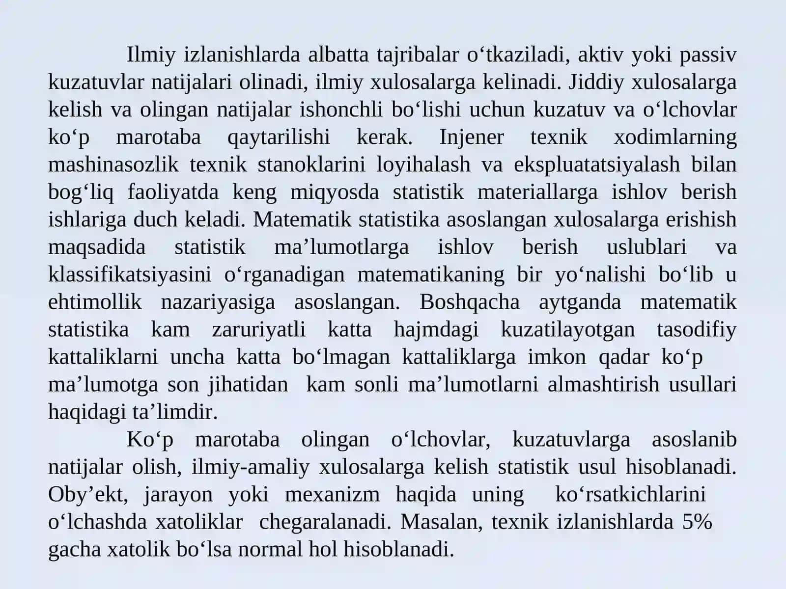 Ehtimollar nazariyasi va amaliy tadqiqotlar natijalariga matematik-statistik usul bilan ishlov berish. 2