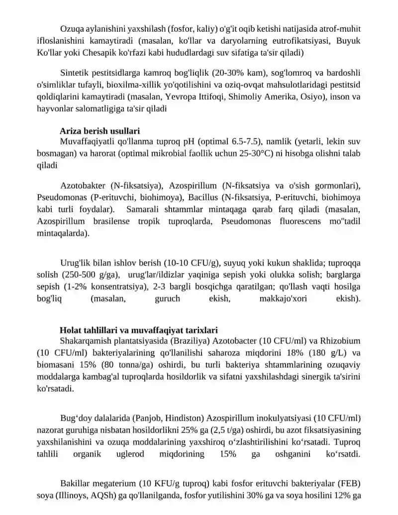 Tuproq unumdorligini oshirishda bakteriologik ogitlarni qollash 2