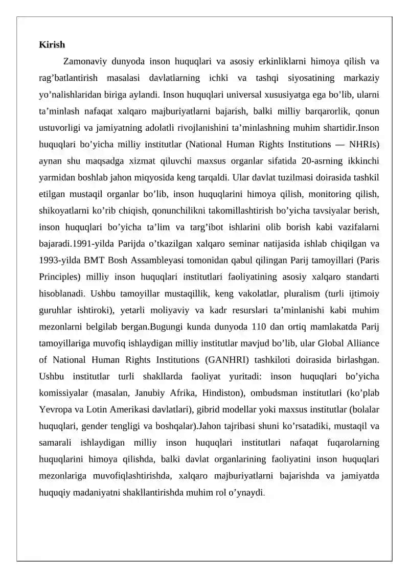 Inson huquqi bo’yicha milliy institutlarning jahon tajribasi 2