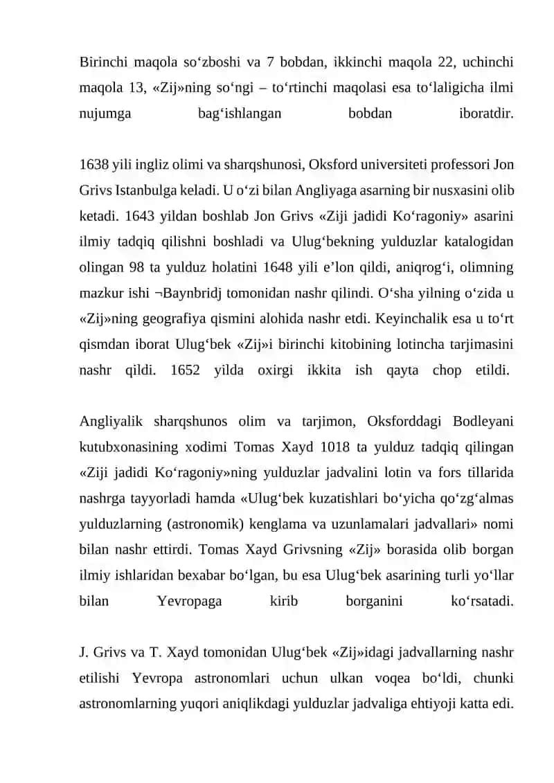 Ulugʻbek Ziji va uning Yevropadagi tarjimalari 2