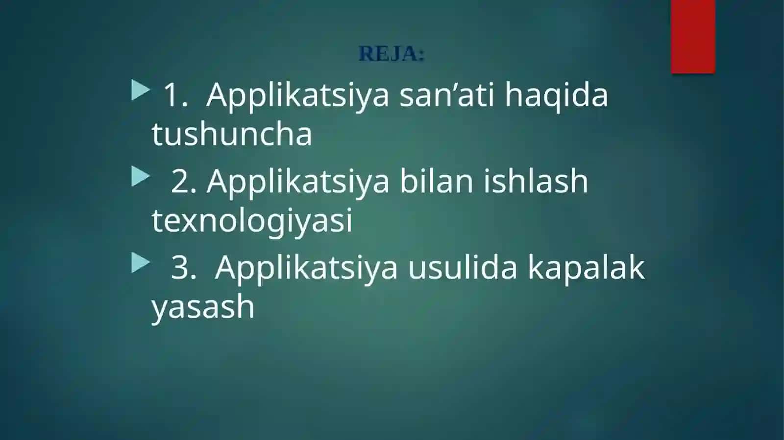 12-mavzu. Applikatsiya bilan ishlash darslarini tashkil etish metodikasi 2