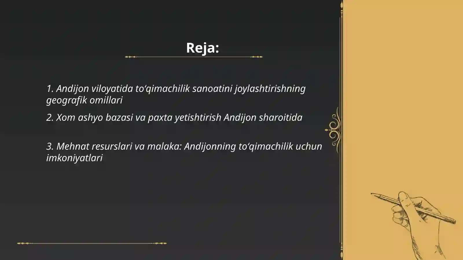 Toʻqimachilik sanoatini joylashtirish Andijon viloyati misolida 2